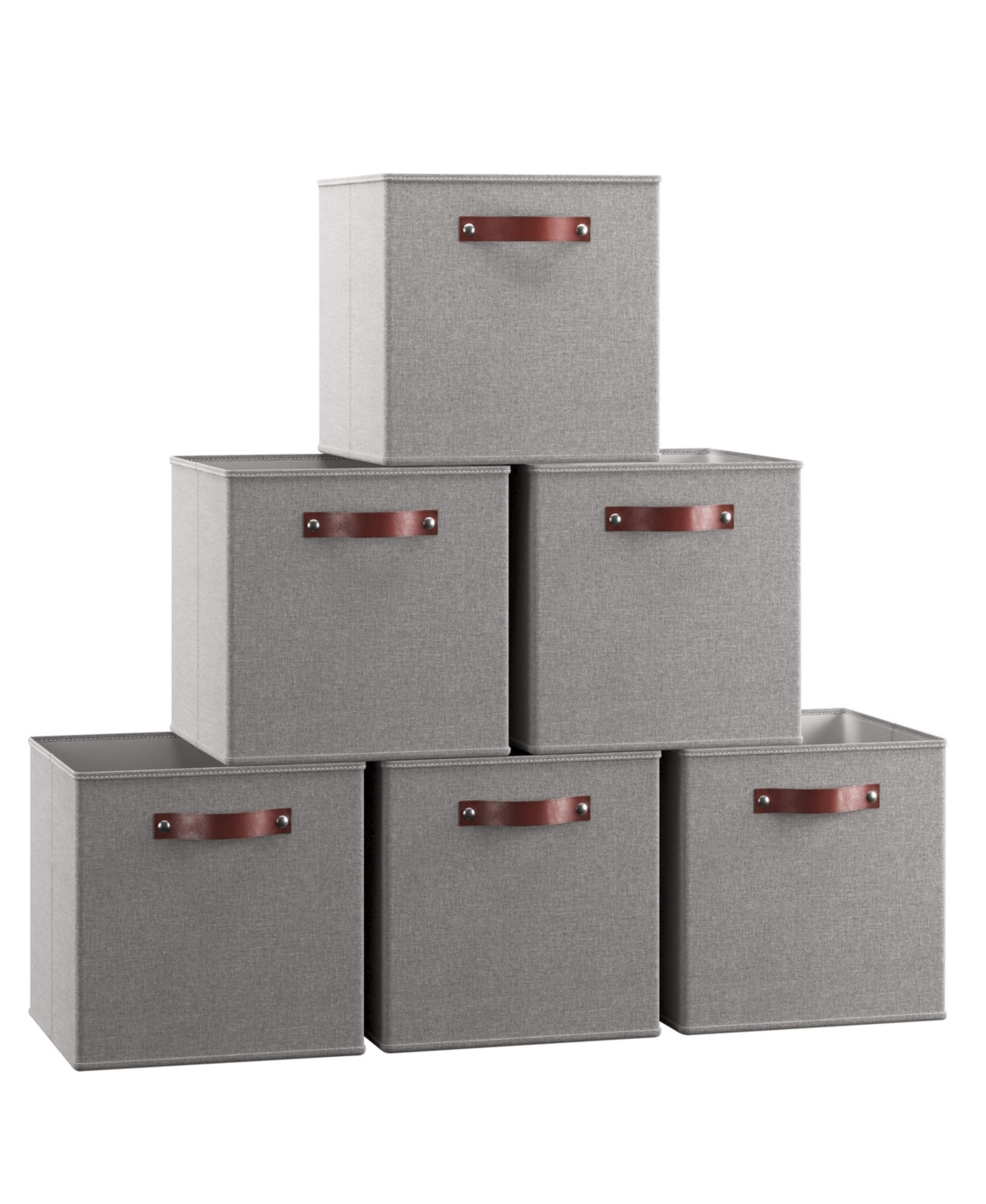 Ornavo Home 6 Pack Collapsible Linen Storage Cube Bin with Leather Handles - Inch