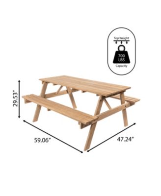 Shoreham 55" Modern Classic Outdoor Wood Picnic Table Benches with Umbrella Hole, Light Teak