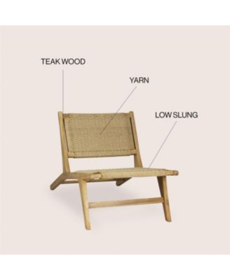 Parker Mid-Century Modern Woven Seagrass Wood Armless Lounge Chair, Natural