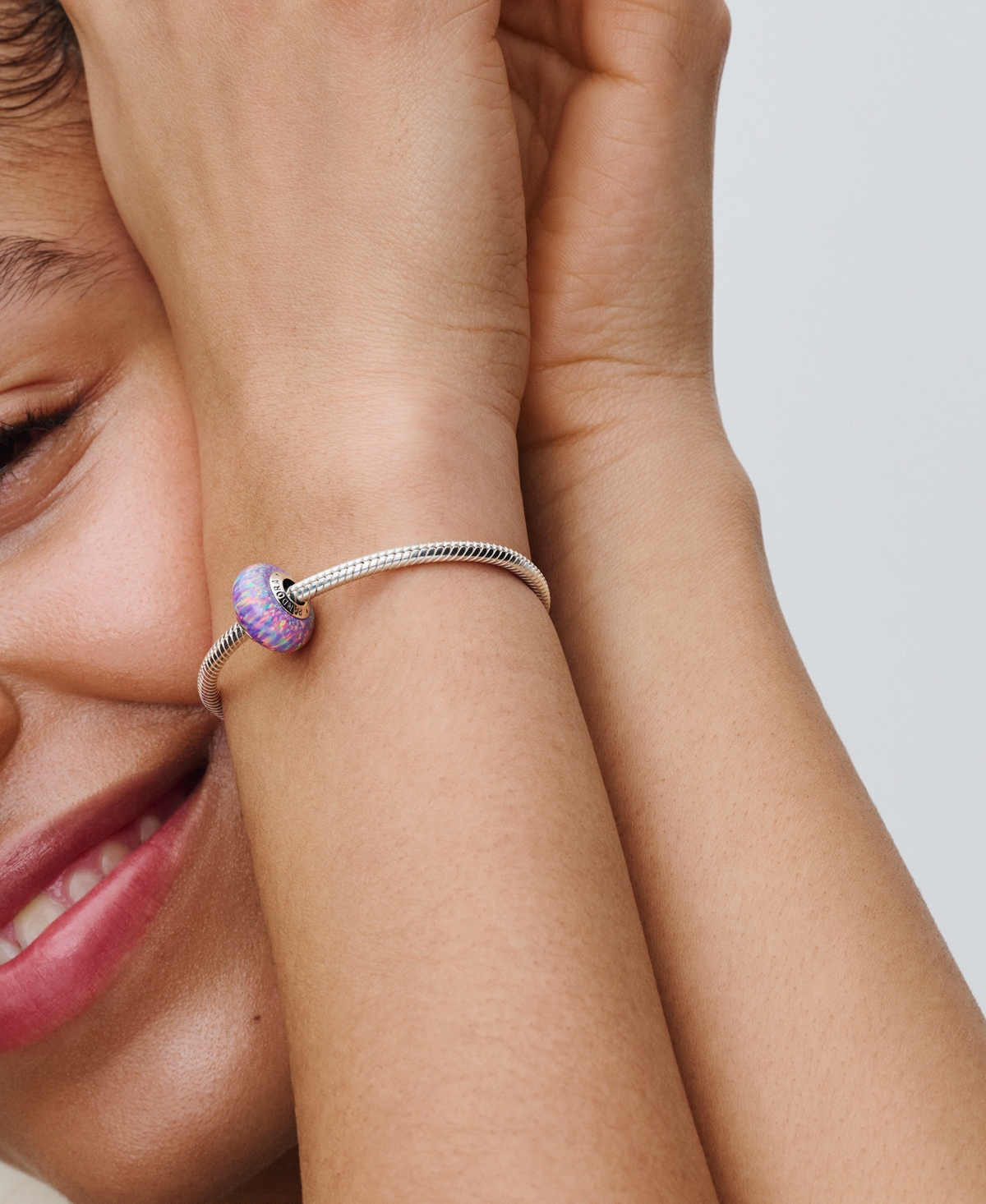 Pandora Sterling Silver Opalescent Purple Charm In Silver