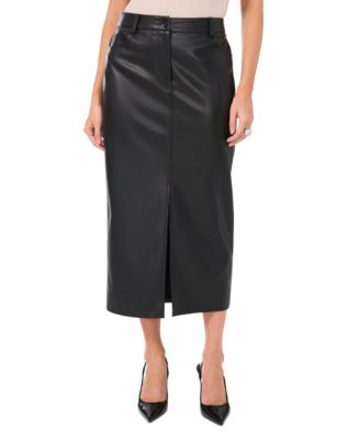 Coffee Color Faux Leather Front Slit High Waist Skirt For Women Autumn Fashion Trend