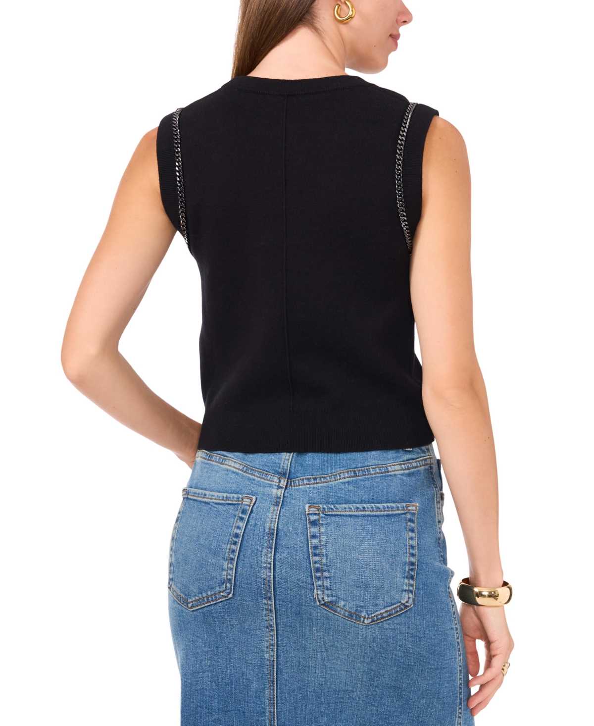 Vince Camuto Women's Chain-Trim Sleeveless Sweater