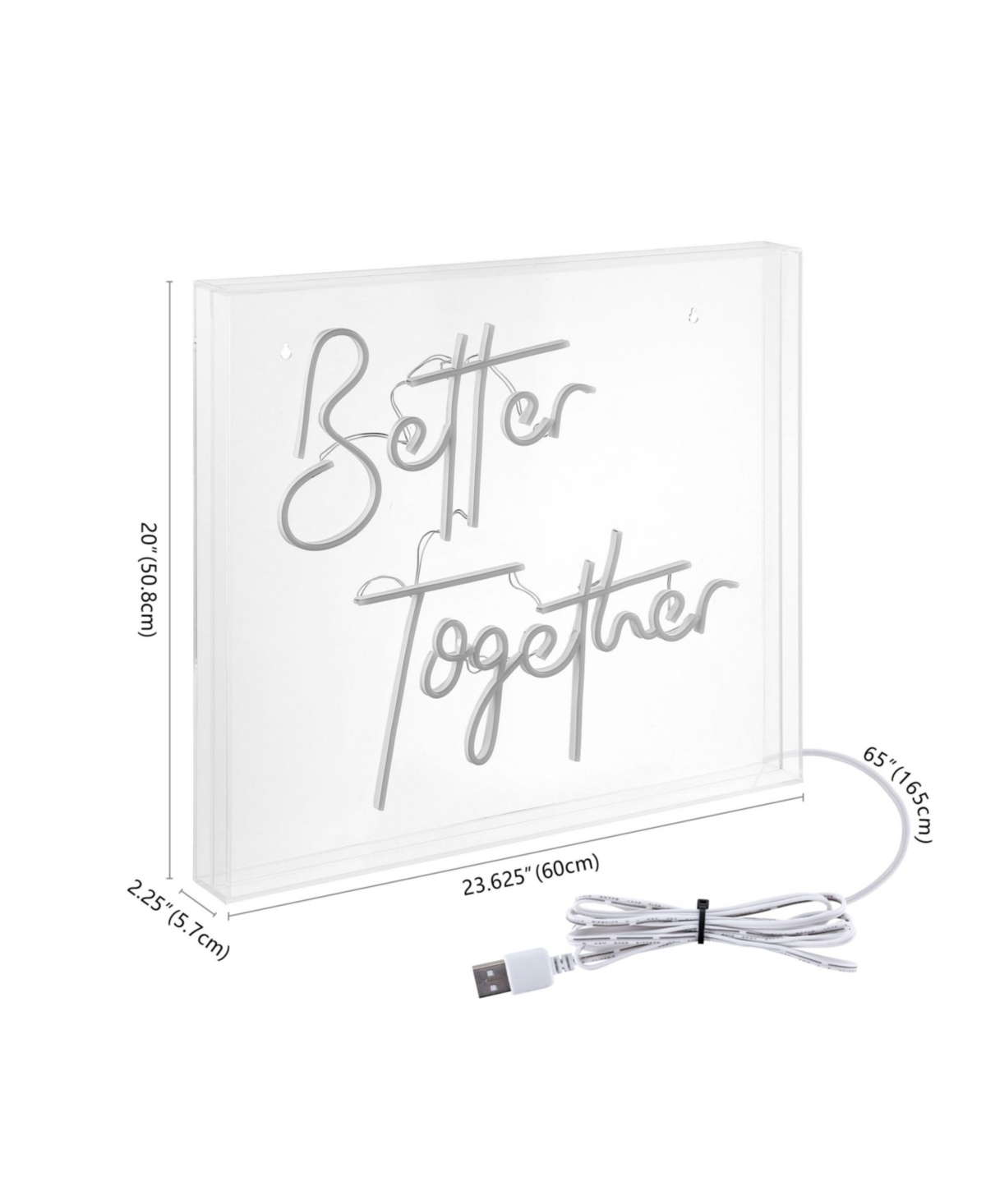 Jonathan Y Better Together Contemporary Glam Acrylic Box Usb Operated Led Neon Light