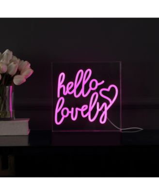 Hello Lovely Square Contemporary Glam Acrylic Box USB Operated LED Neon Light Lamp