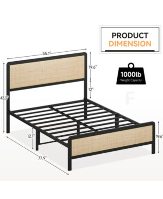 Queen Size Metal Bed Frame with Rattan Headboard and Footboard, Platform Bed Frame with Safe Rounded Corners, Under Bed Storage, Strong Metal Slat Support, No Box Spring Needed