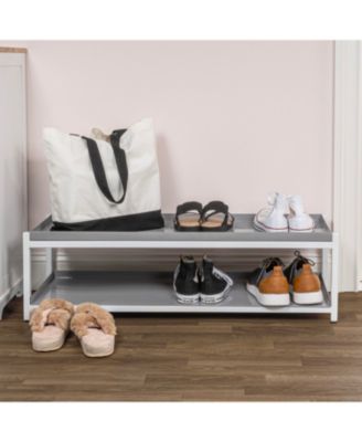 Industrial Compact 10.75" 6-Pair 2-Tier Iron Shoe Rack, Two-Tone Brown