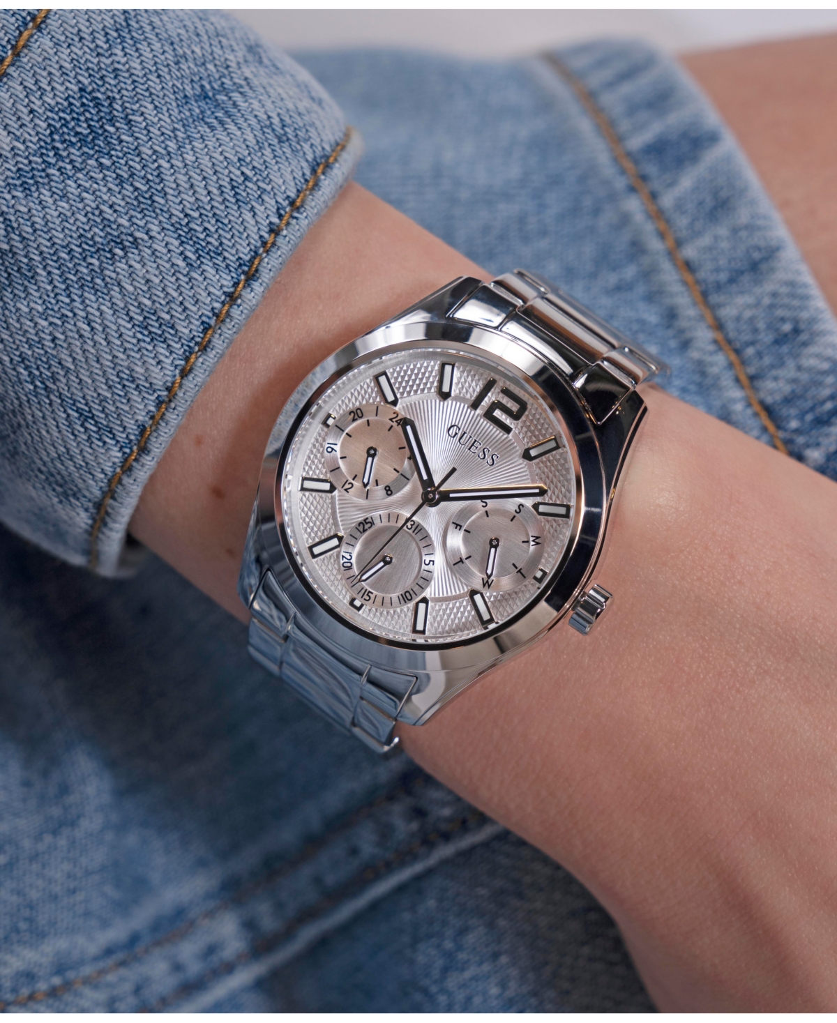 Guess Women's Multi-function Silver Stainless Steel Watch 38mm In Silver