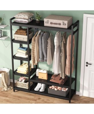 Free-standing Closet Organizer, Heavy Duty Clothes Closet, Portable Garment Rack with 6-tier Shelves and Hanging rod