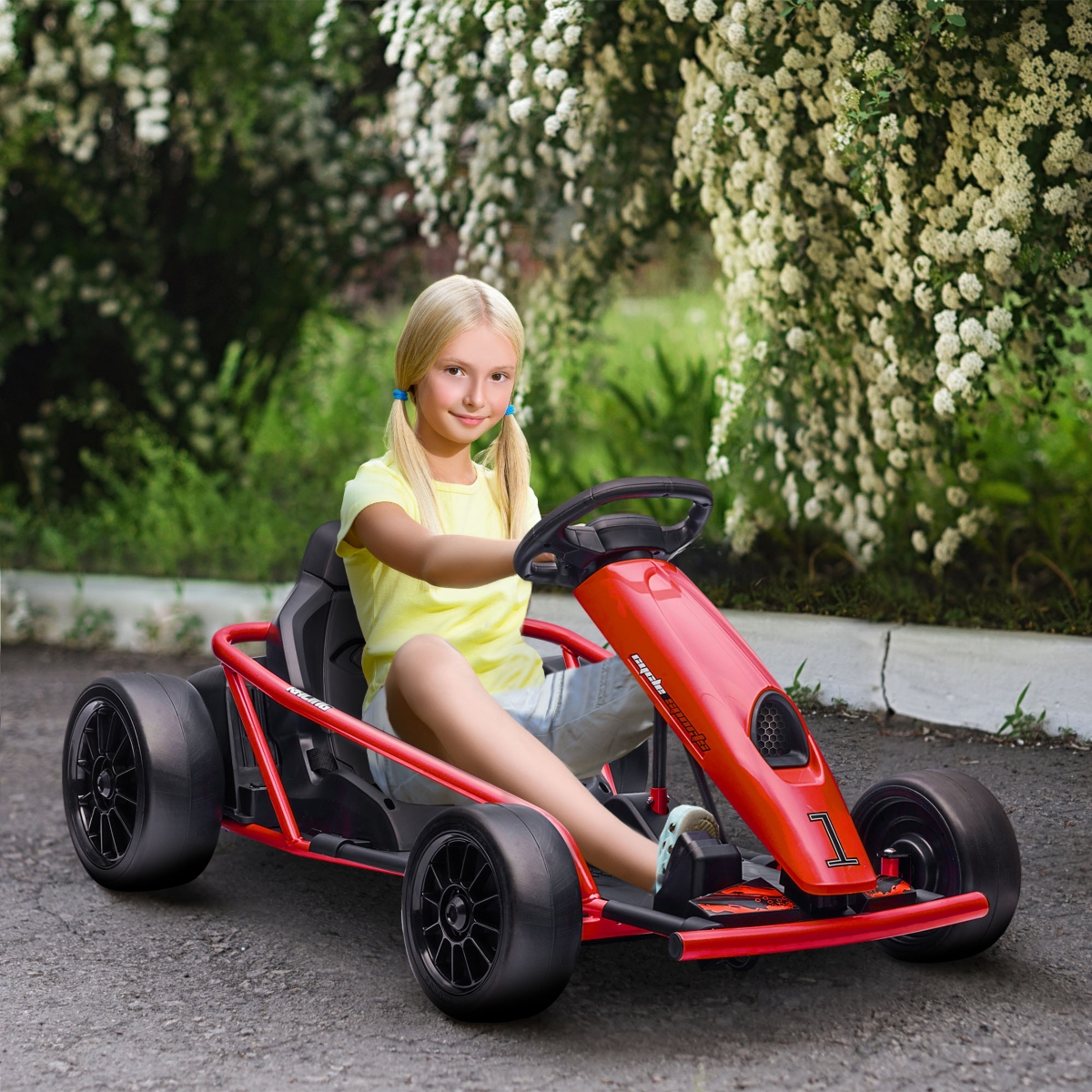 Aosom 24V 8.1 Mph Electric Go Kart with Music, Horn, Slow Start, Pink