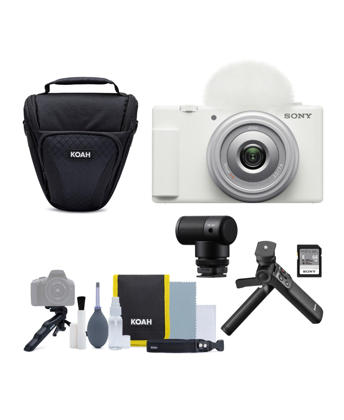 Sony Zv-1F Vlog Camera Bundle with Content Creation Kit and Accessory - White