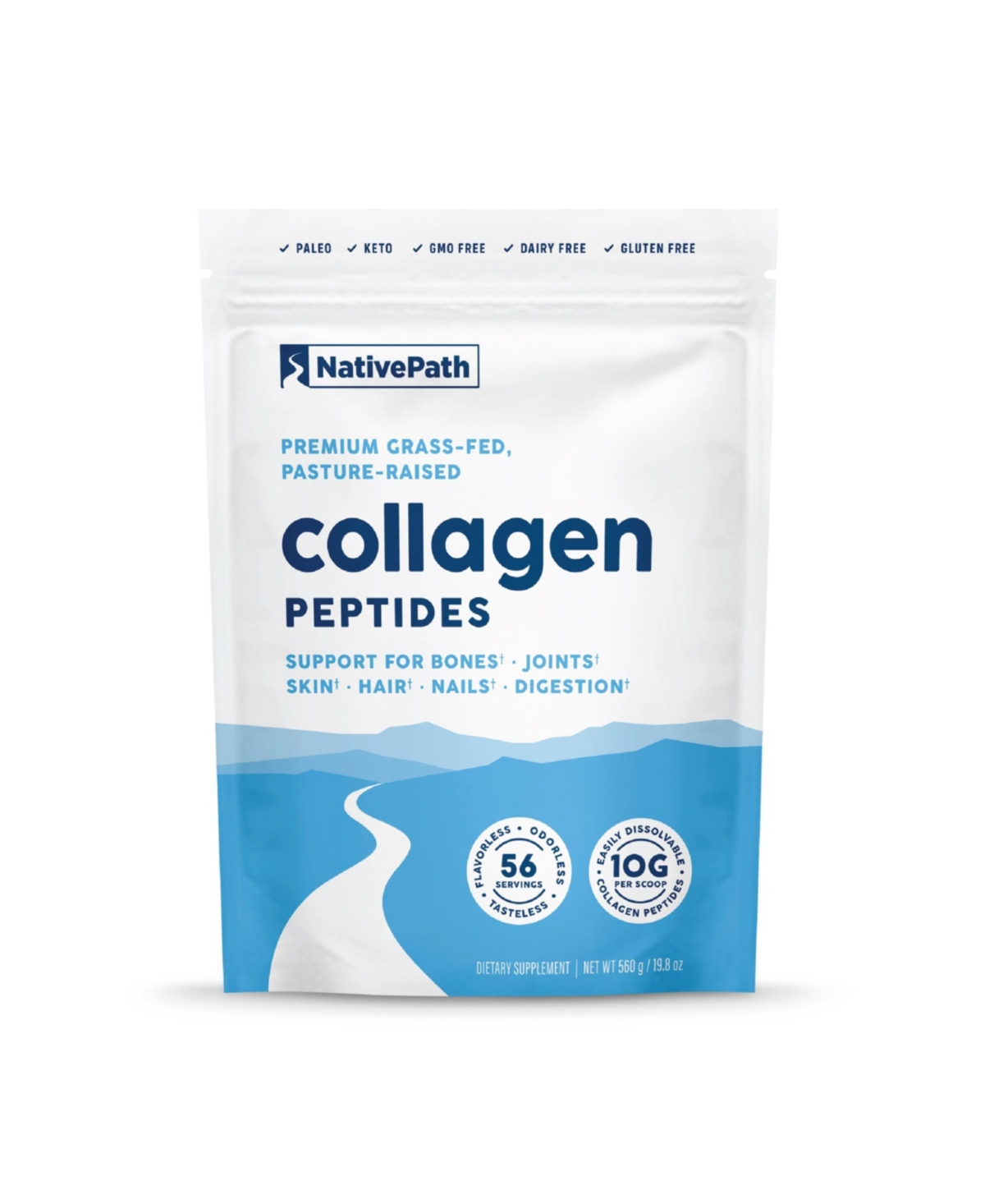 Collagen Peptides Protein - Hydrolyzed Type 1 & 3 Collagen Powder for Skin, Hair, Nails - 19.8 oz (56 Servings) - White