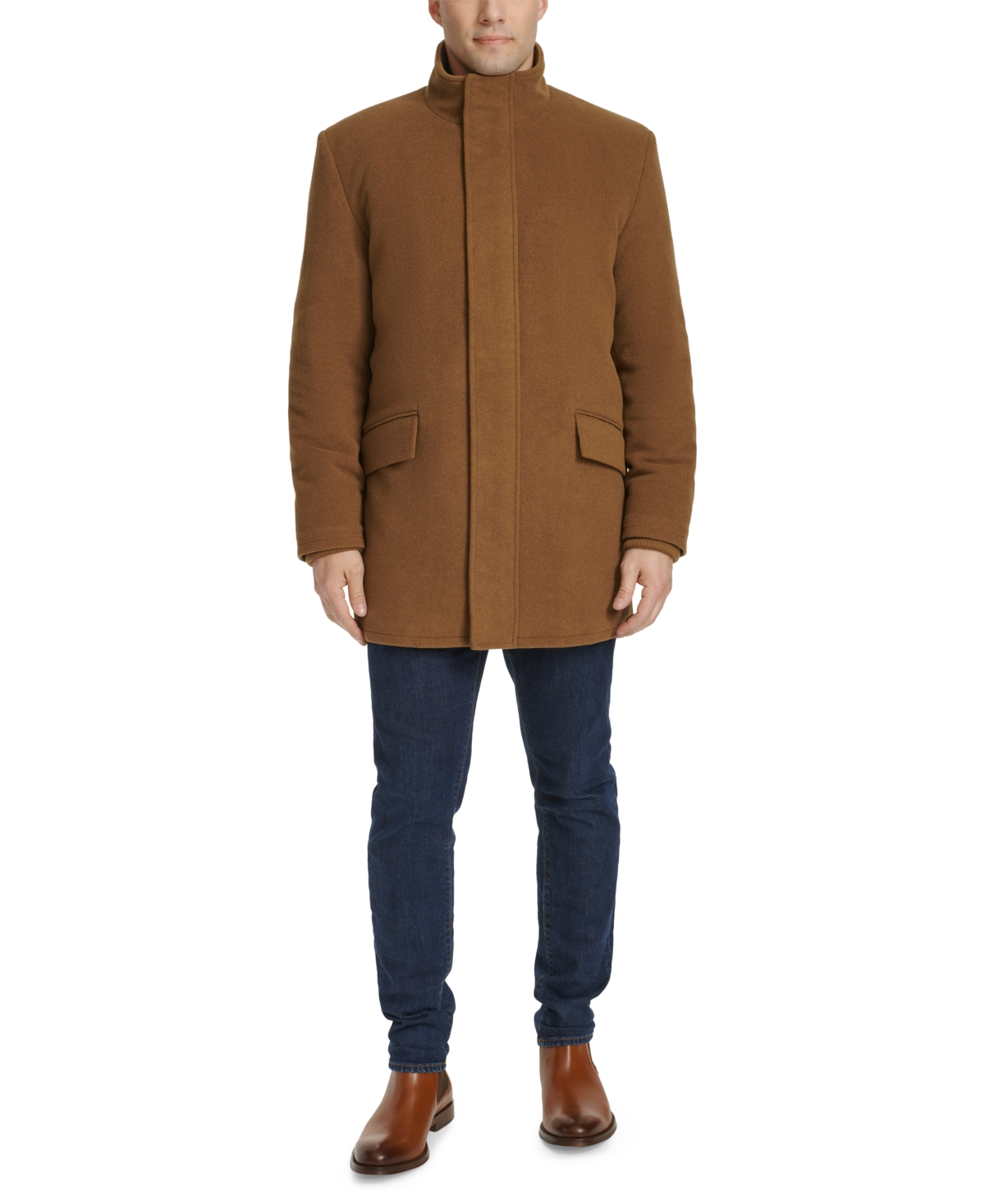 Cole Haan Plush Wool Blend Coat In Camel