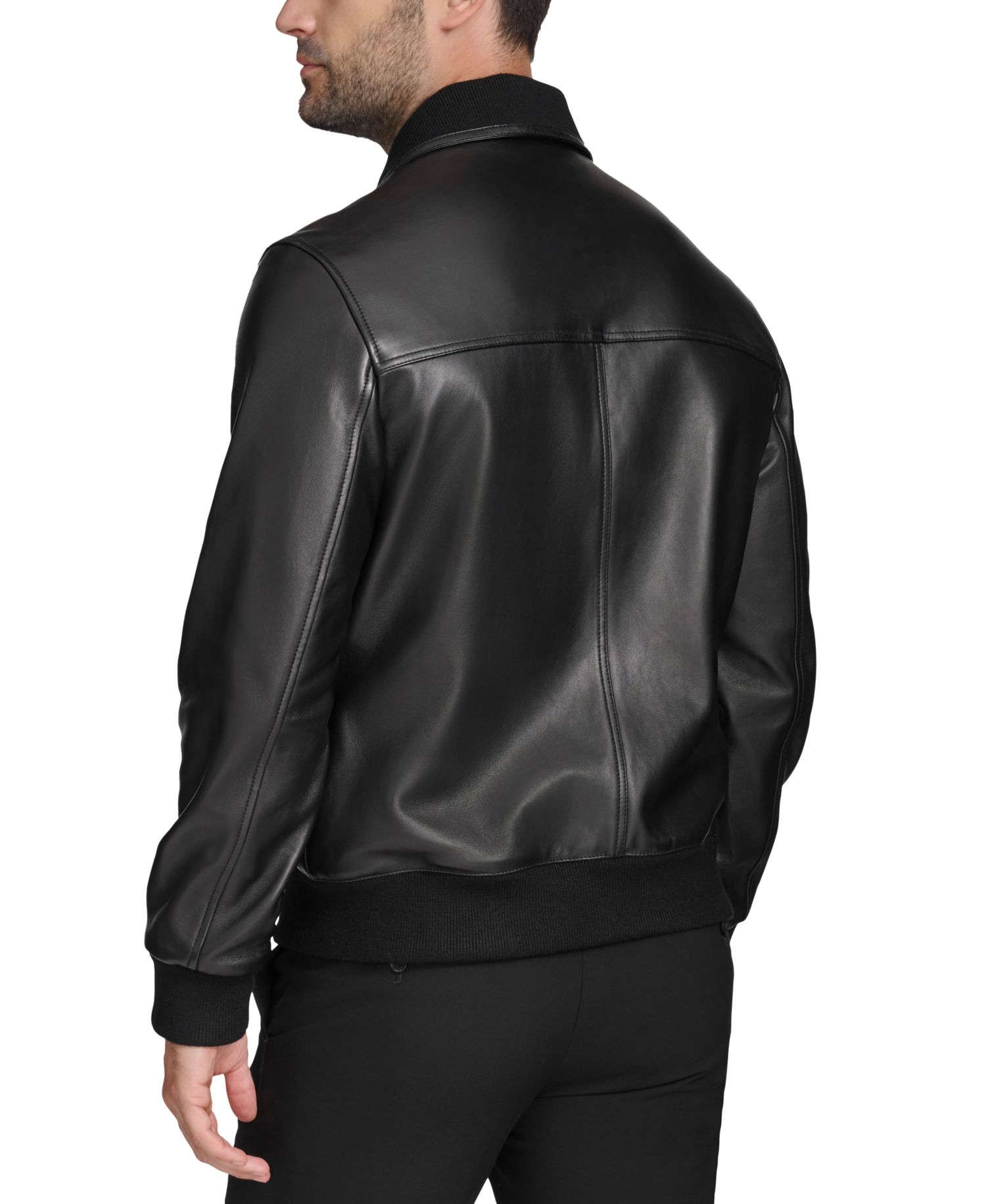 Men's Full-Zip Genuine Leather Bomber Jacket