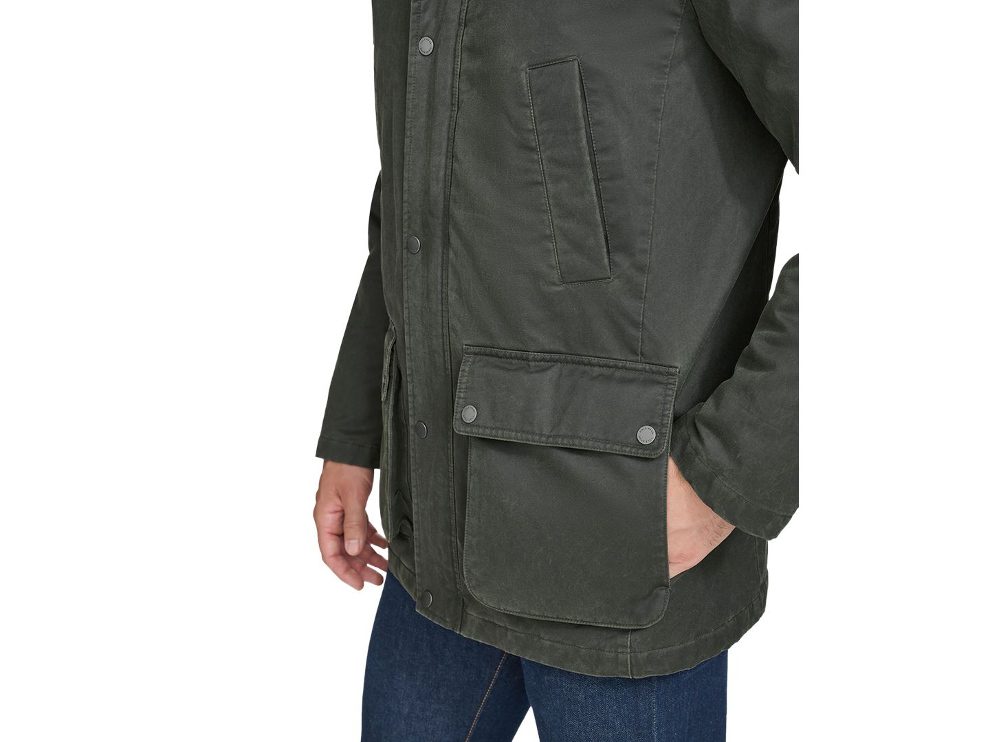 Мужская куртка Cole Haan Corduroy-Shirt-Collar Waxed Rain, цвет: Армейский зелёный — фото 4