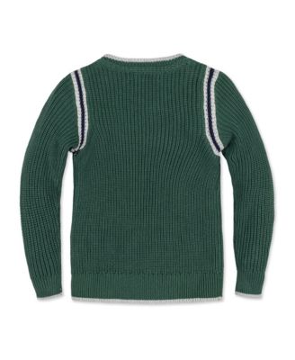 Boys Organic Long Sleeve Sporty Crew Neck Sweater with Stripe Piecing