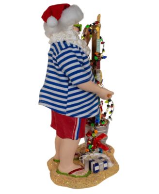 10.5-Inch Fabrich&eacute; Beach Santa with Lighted Sign