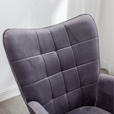 Contemporary Silky Velvet Tufted Accent Chair with Ottoman