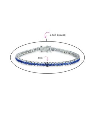 10CT Simple Classic Cubic Zirconia Square Royal Blue Princess Cut CZ Tennis Bracelet Prom Sterling Silver