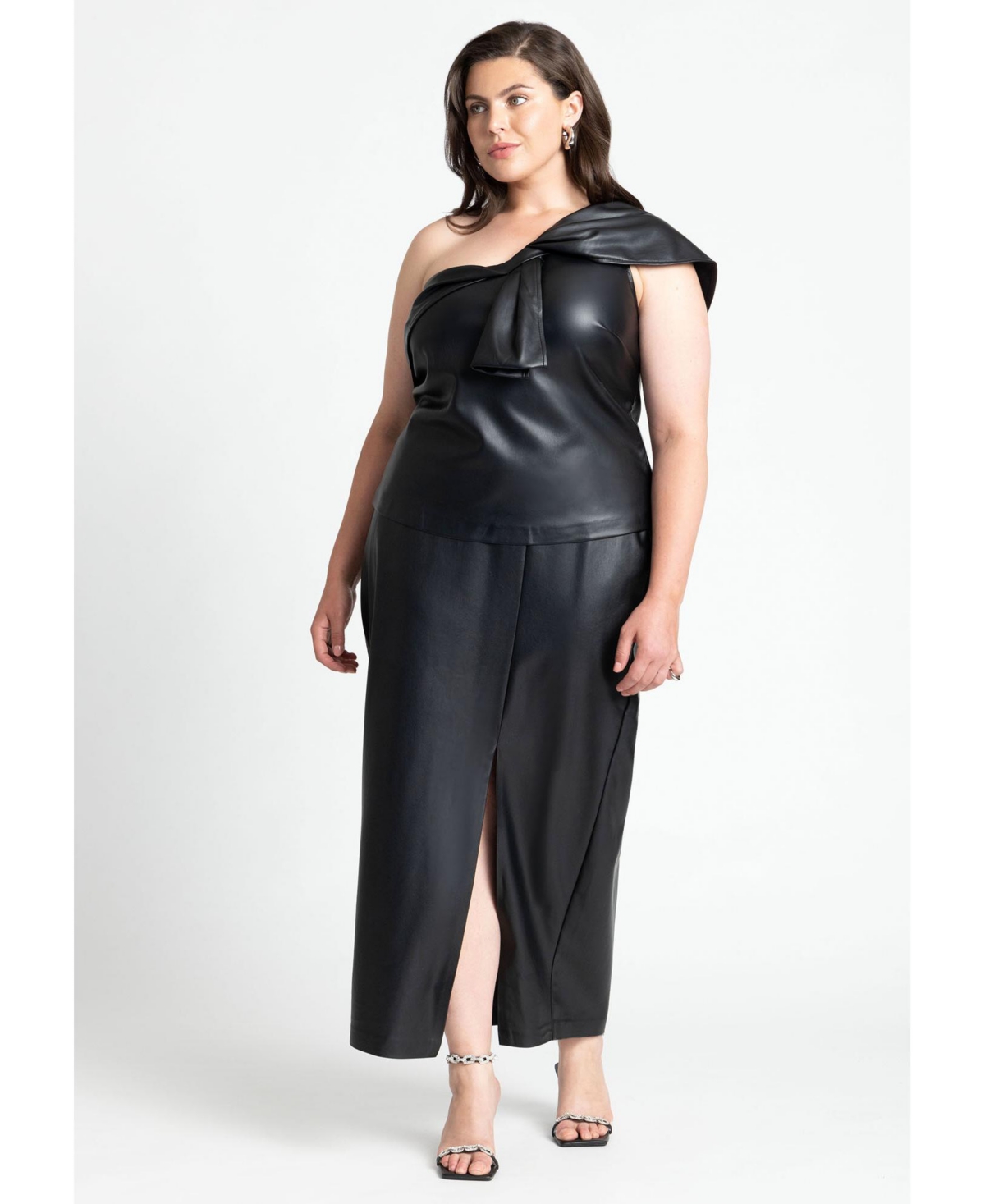 Eloquii Plus Size Faux Leather Bow Top