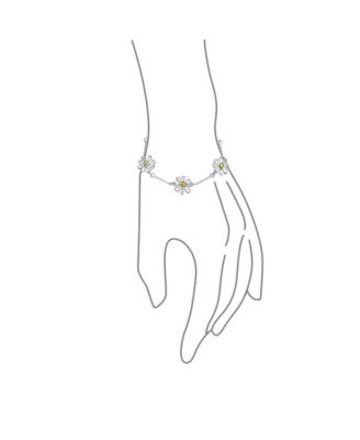 Summer Spring Time Two Tone Station Sunflower Daisy Flower Charm Bracelet Yellow Gold Plated Sterling Silver