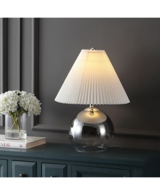 Louisa 22.5" Mid-Century Modern Round Glass/Iron Pleated Shade LED Table Lamp, Smoke Gradient/Chrome