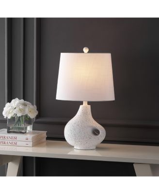 Charlotte 24" Minimalist Designer Iron/Resin Oval Shade LED Table Lamp, White Terrazzo