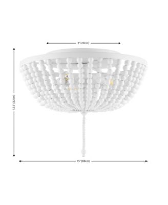 Allison 15" 3-Light Shabby Chic Farmhouse Wood Beaded/Metal LED Flush Mount, White