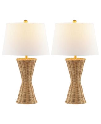 Laura 27" Coastal Designer Iron/Rattan Wicker LED Table Lamp, Natural (Set of 2)