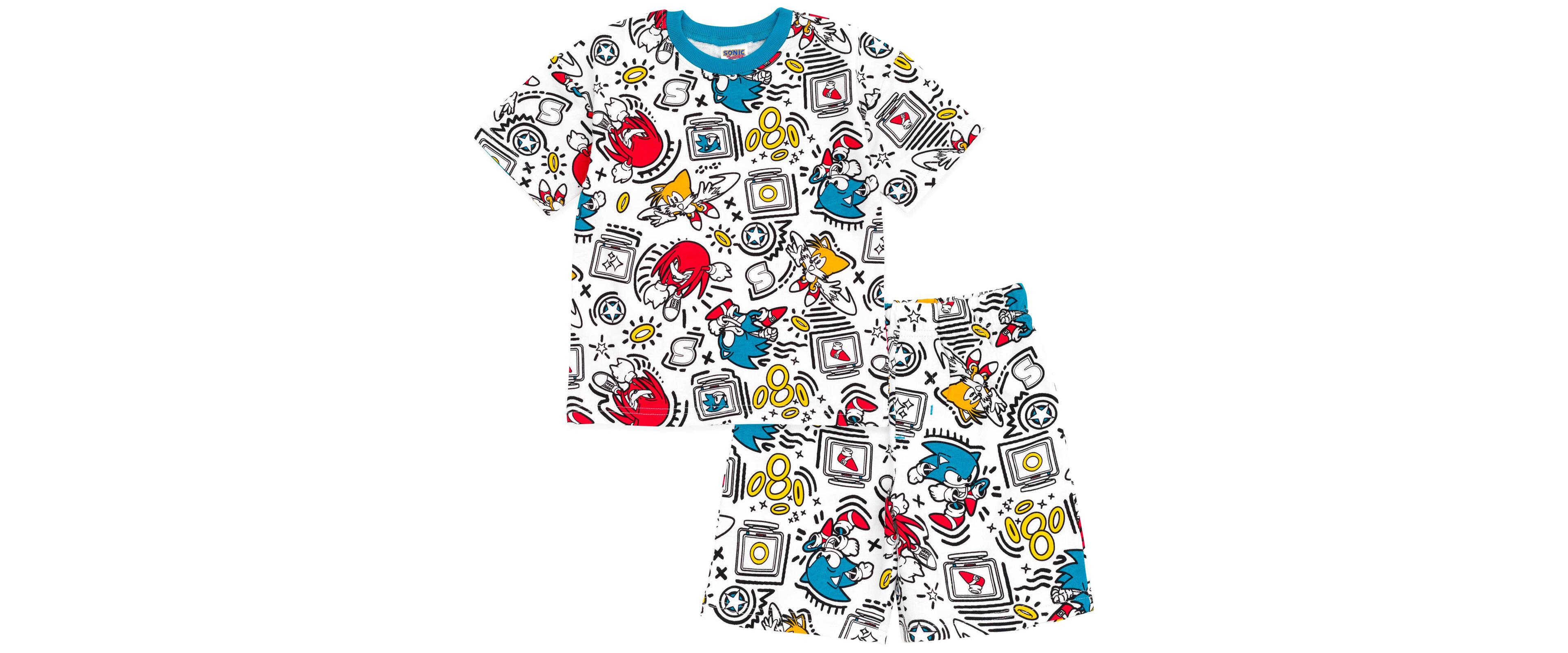 Sega Boys Sonic the Hedgehog Tails Knuckles French Terry T-Shirt and Bike Shorts Outfit Set to
