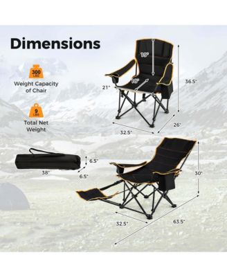 2 PCS Folding Camping Chair with Footrest Adjustable Backrest Padded Cushion