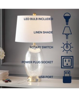 Reese 26.5" 1-Outlet Contemporary Style Iron/Glass LED Table Lamp with USB Charging Port, Silver/Brass Gold