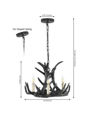 Nelle 18" Adjustable Resin Antler 3-Light Dimmable LED Chandelier, Black
