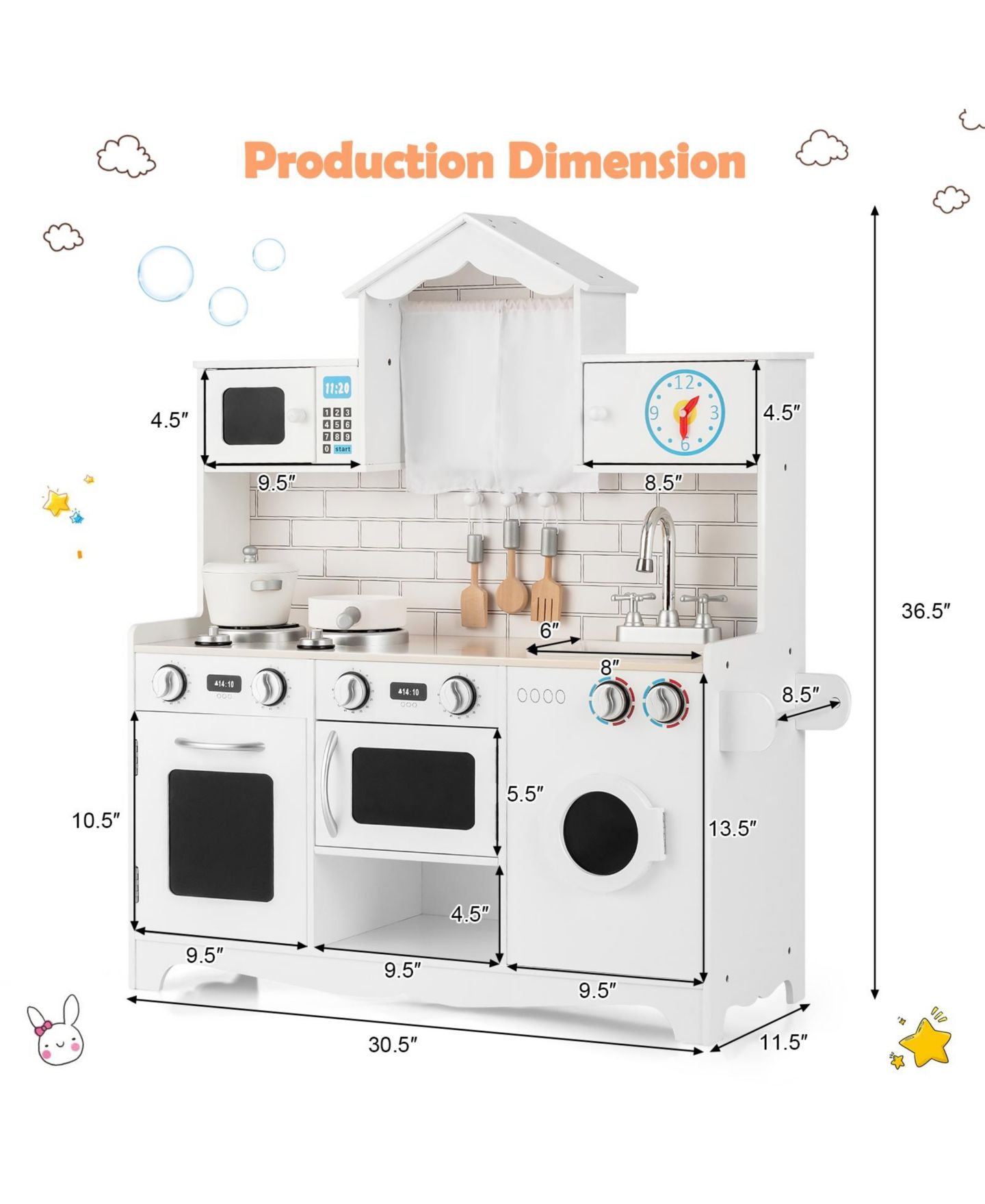 Детская игрушка SKONYON Wooden Kids' Kitchen with Washing Machine, Ages 3+ — фото 3