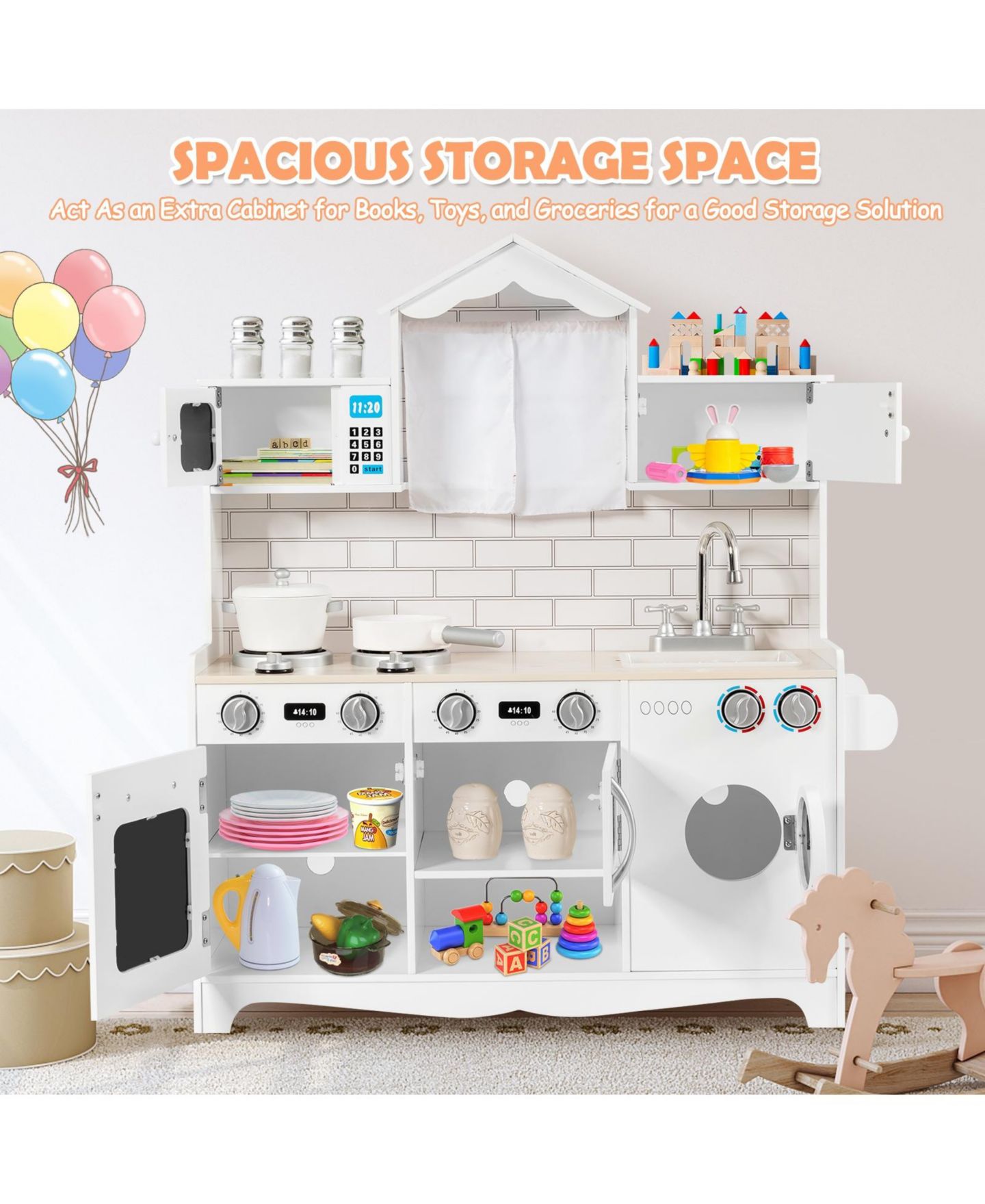 Детская игрушка SKONYON Wooden Kids' Kitchen with Washing Machine, Ages 3+ — фото 5