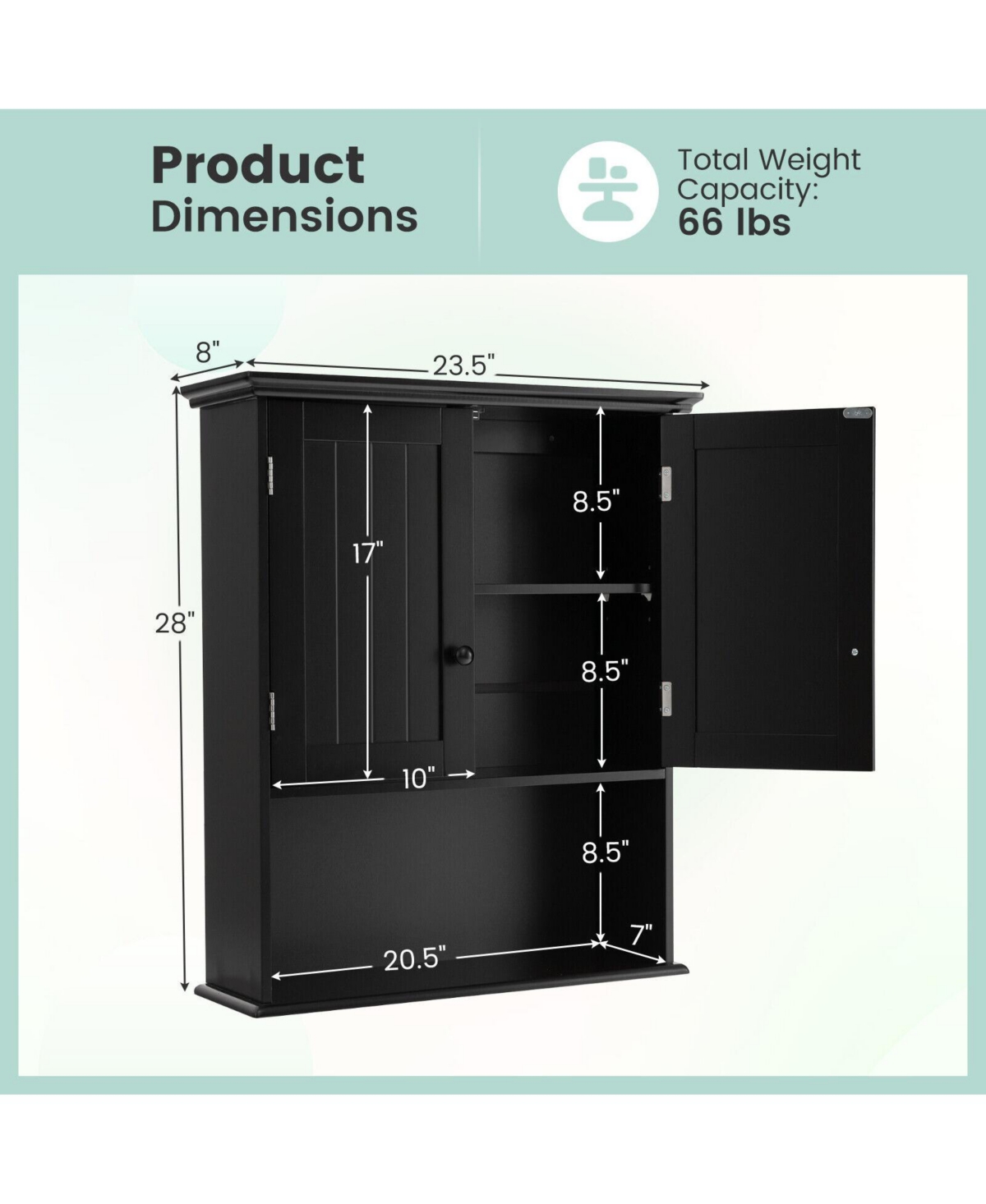 Skonyon 2-Door Wall Mount Bathroom Storage Cabinet with Open Shelf