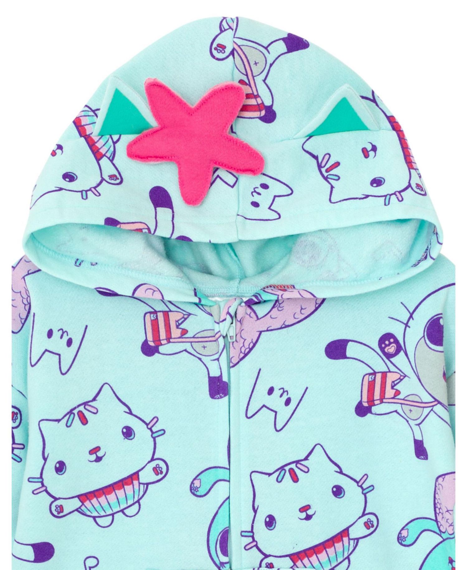 Girls Pandy Paws Cakey Cat MerCat Fleece Zip Up Coverall to