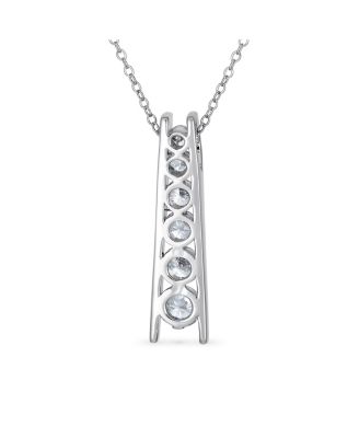 Solitaire Round Cubic Zirconia CZ Graduated Past Present Future Pendant Necklace Journey Bar Pendant Necklace Sterling Silver