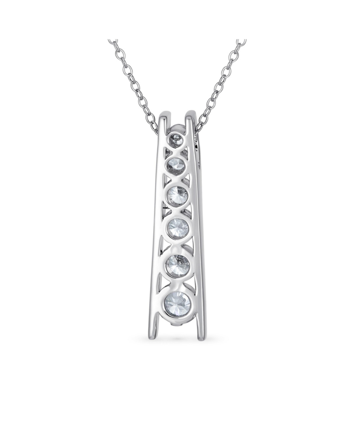 Bling Jewelry Solitaire Round Cubic Zirconia Cz Graduated Past Present Future Pendant Necklace Journey Bar Pendant Necklace Sterling Silver