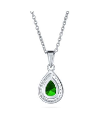 Cubic Zirconia Classic Large CZ Teardrop Solitaire Pendant Necklace .925 Sterling Silver