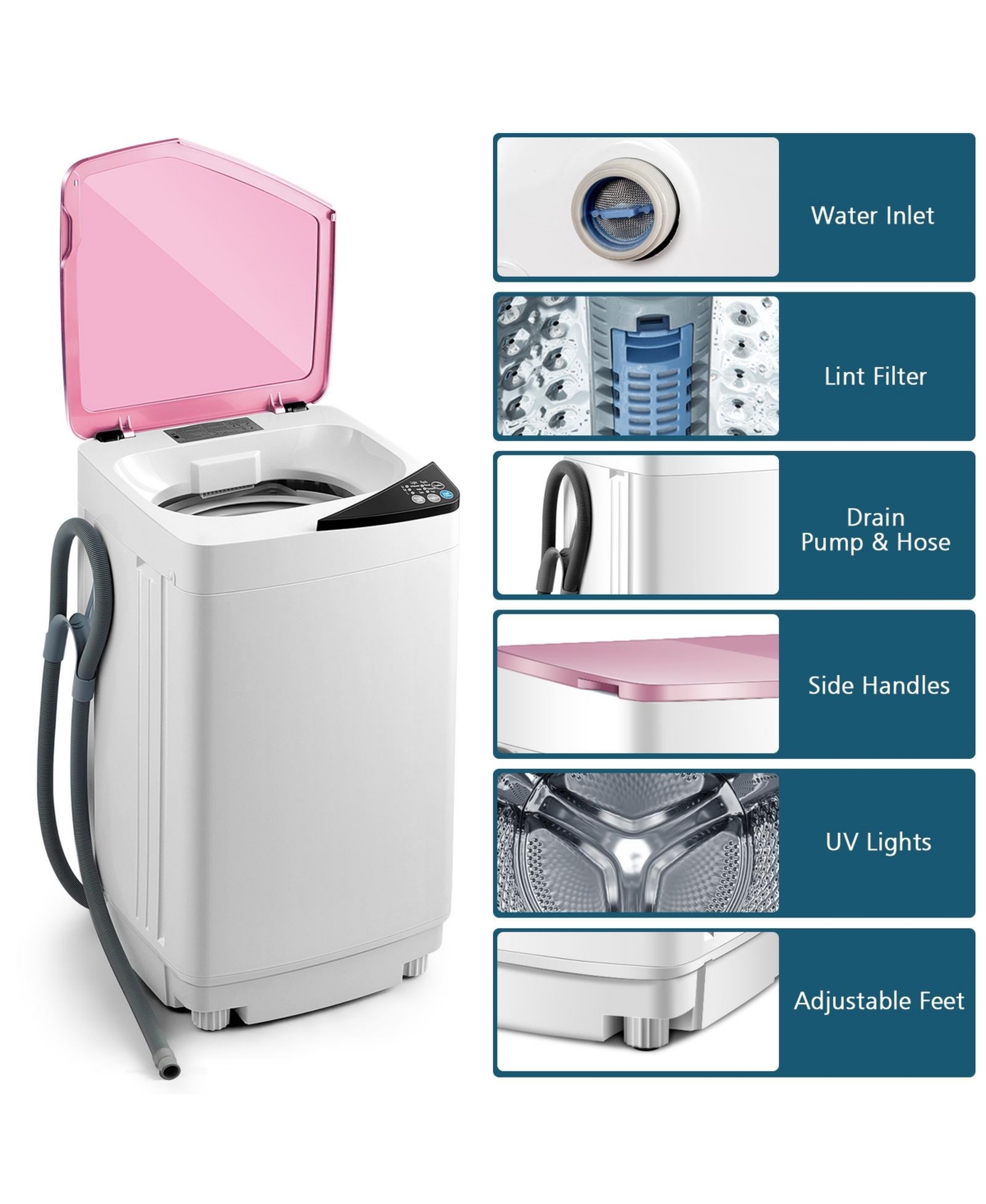 Slickblue Full-Automatic Washing Machine with Built-in Barrel For Laundry