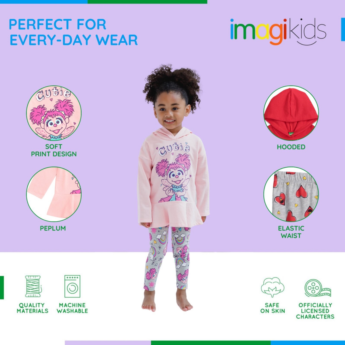Sesame Street Baby Girls Rainbow Fleece Hoodie and Leggings Outfit Set to