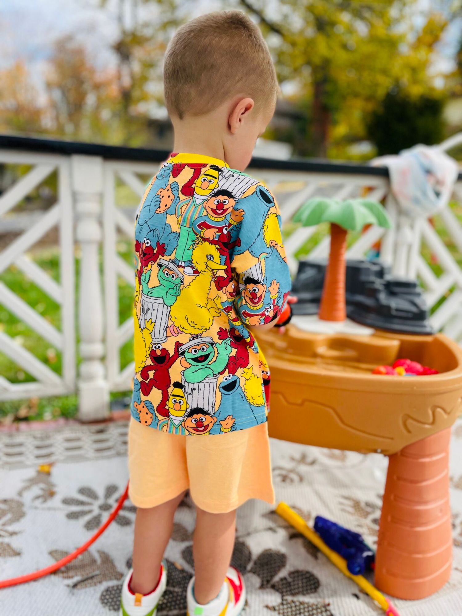 Boys Oscar the Grouch Elmo Bert and Ernie Graphic T-Shirt and Shorts Outfit Set to