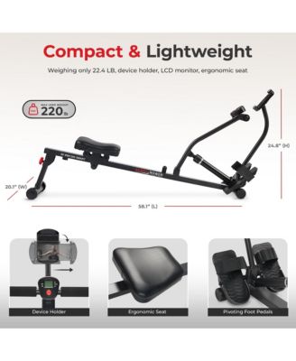 Smart Compact Hydraulic Rower &with 12 Levels Resistance and Free SunnyFit  App Via Bluetooth
