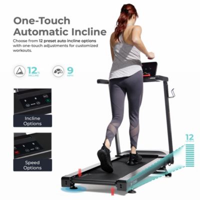Interactive Slim Folding Treadmill with 12-Level Auto Incline, Advanced Brushless Motor & FREE SunnyFit App via Bluetooth – T722022
