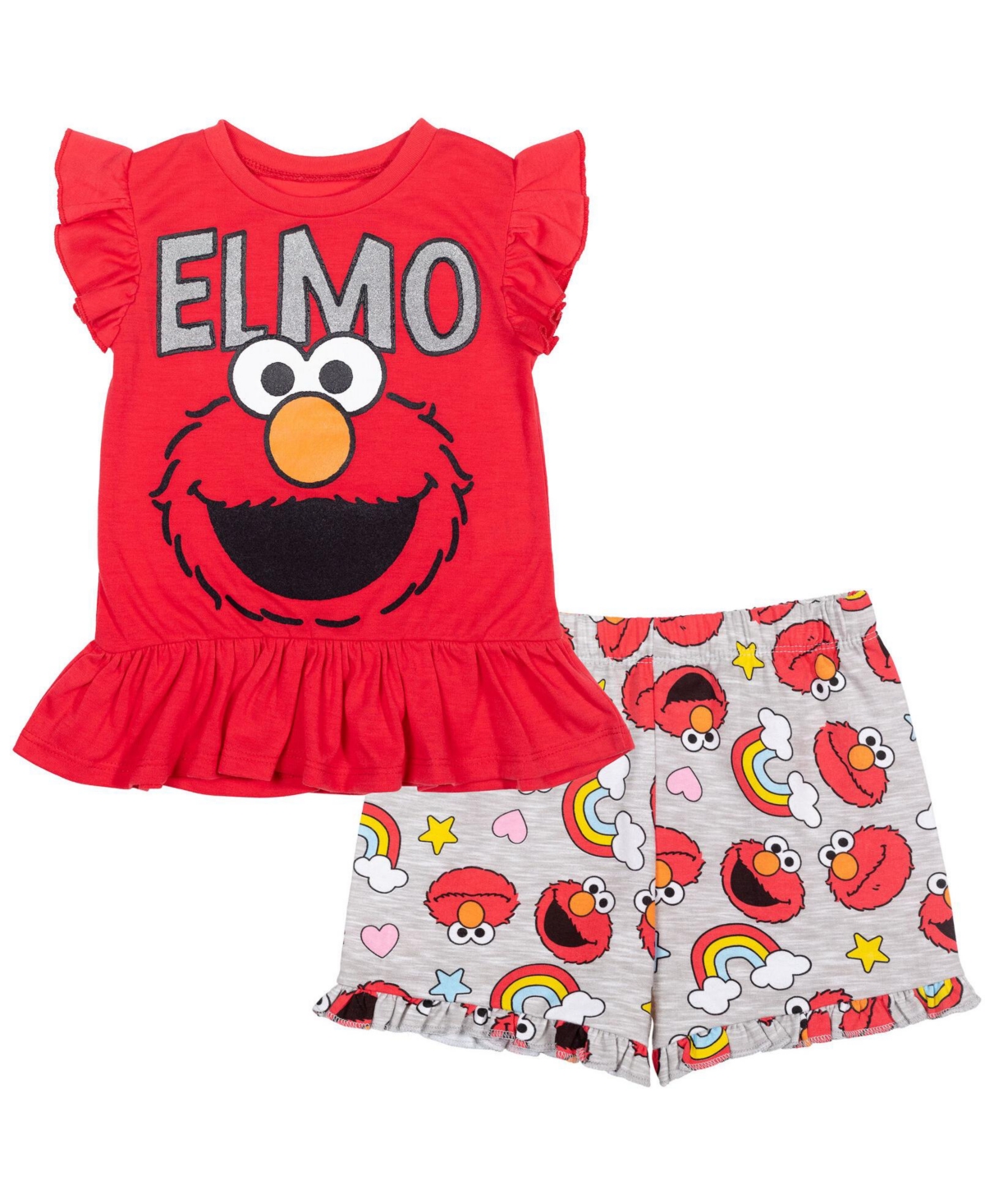 Sesame Street Toddler Girls Elmo Peplum T-Shirt and French Terry Shorts Outfit Set