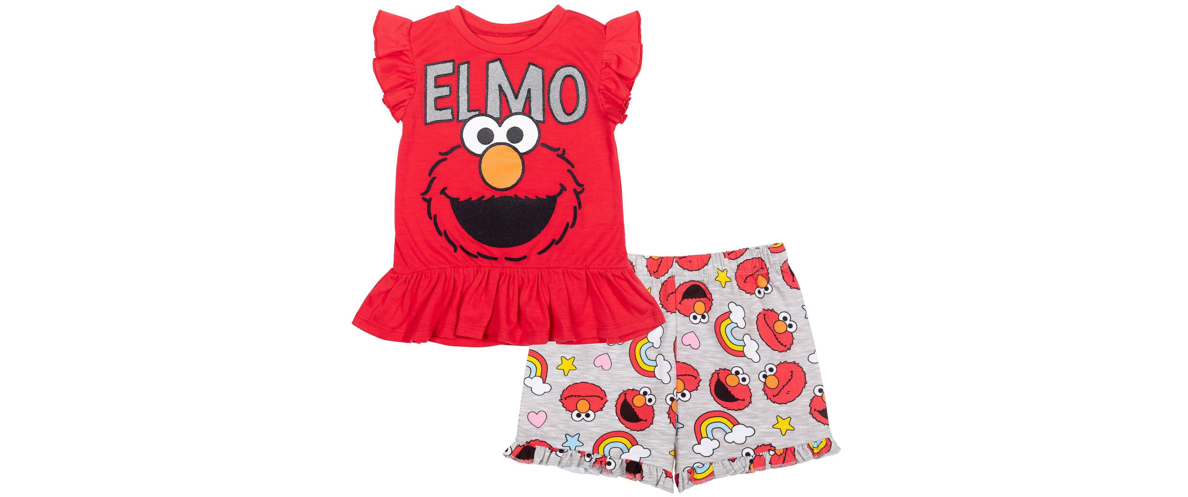 Sesame Street Girls Elmo Peplum T-Shirt and French Terry Shorts Outfit Set
