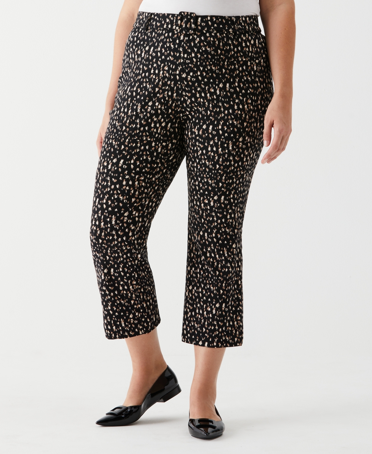 Plus Size Printed Crop Bootcut Pant with Belt - Black