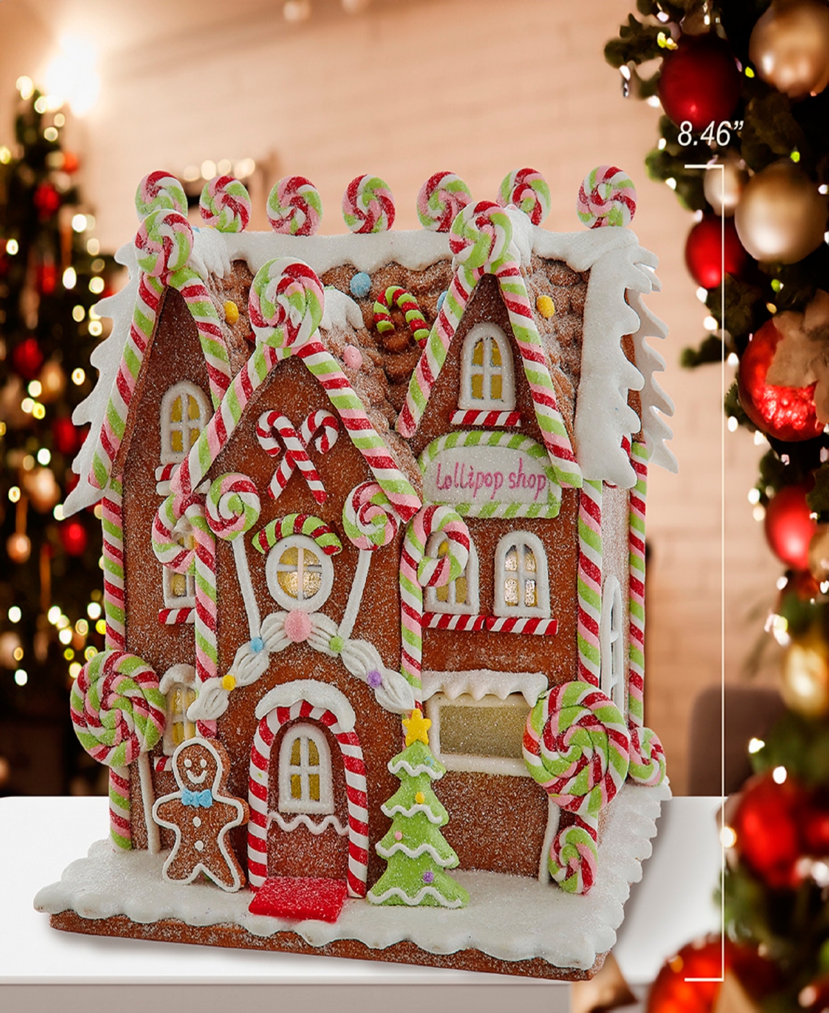 Kurt Adler 8.46-inch Battery Operated Led Lighted Gingerbread Lollipop Shop In Multicolored