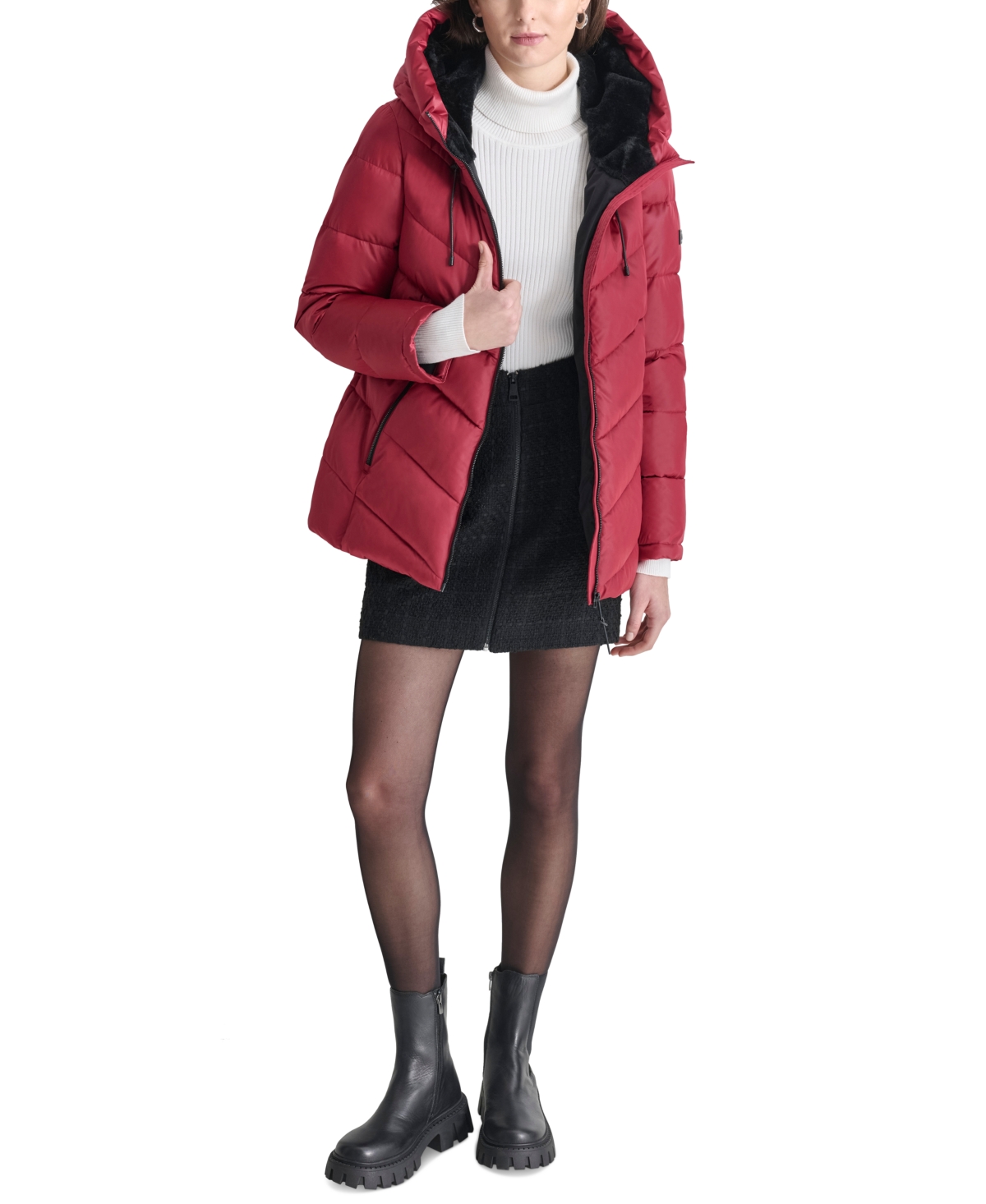 Dkny Women's Hooded Zip-Front Puffer Coat