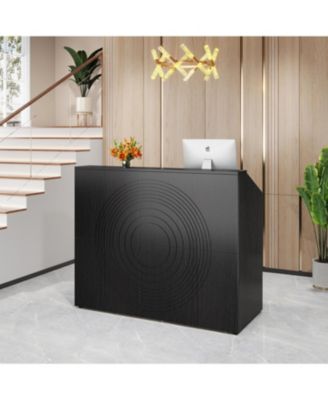 Reception Desk with Counter, Modern Front Desk Table with Cable Grommet for Lobby, Salon, Retail, Home Office